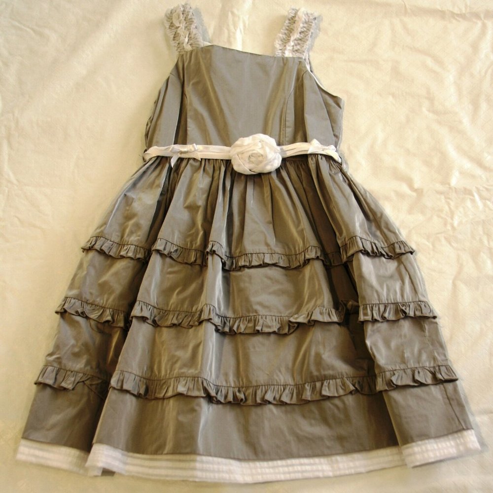 MONNALISA*Silver Taffeta Party Dress*Age 8 $417 - Picture 7 of 7